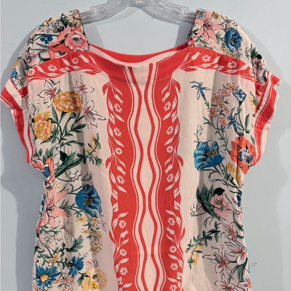 Maeve by Anthropologie Coral and Cream Floral Blouse